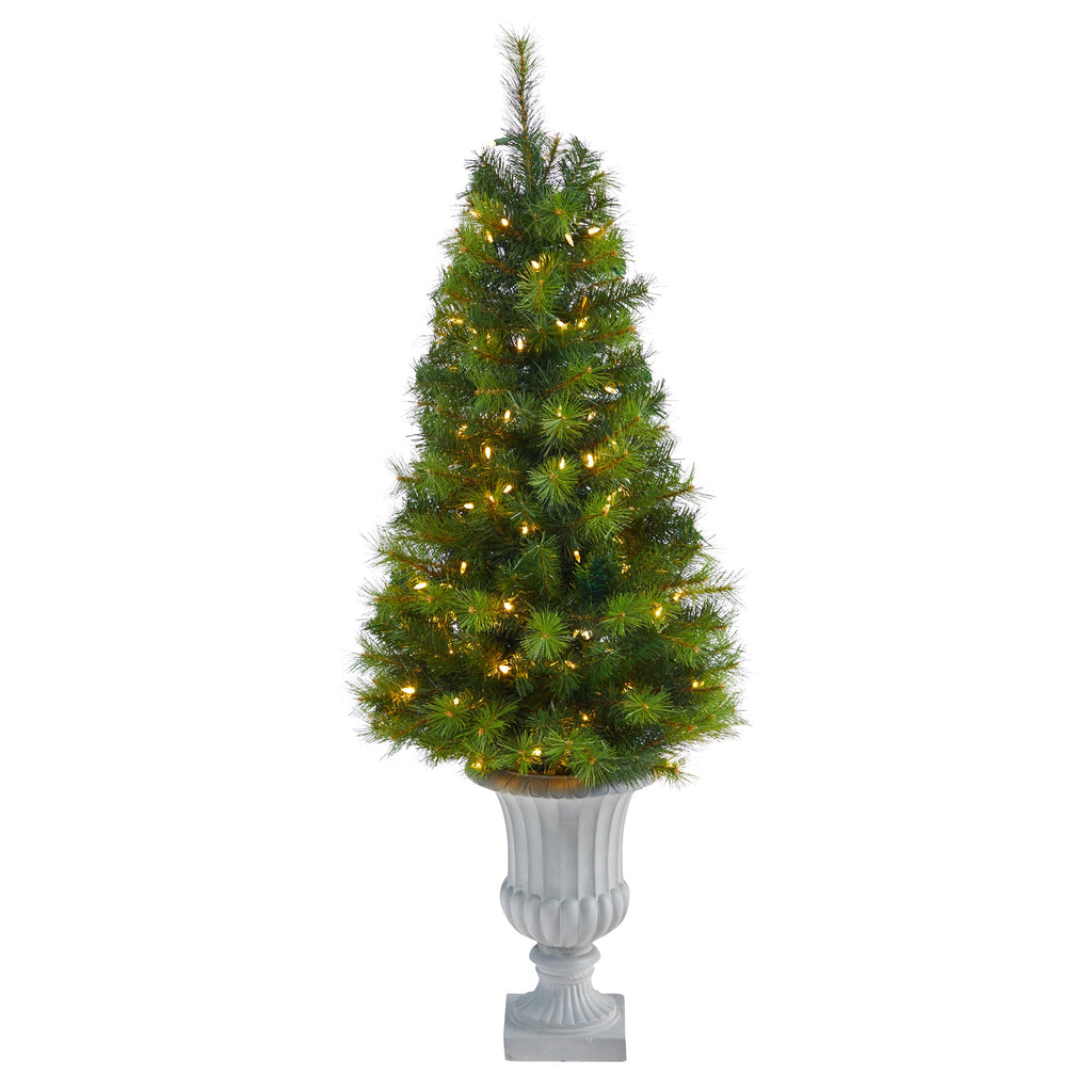 4.5' Green Valley Pine Artificial Christmas Tree w/ 100 Warm White LED Lights
