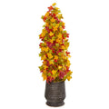 43" Autumn Maple Artificial Tree in Ribbed Metal Planter