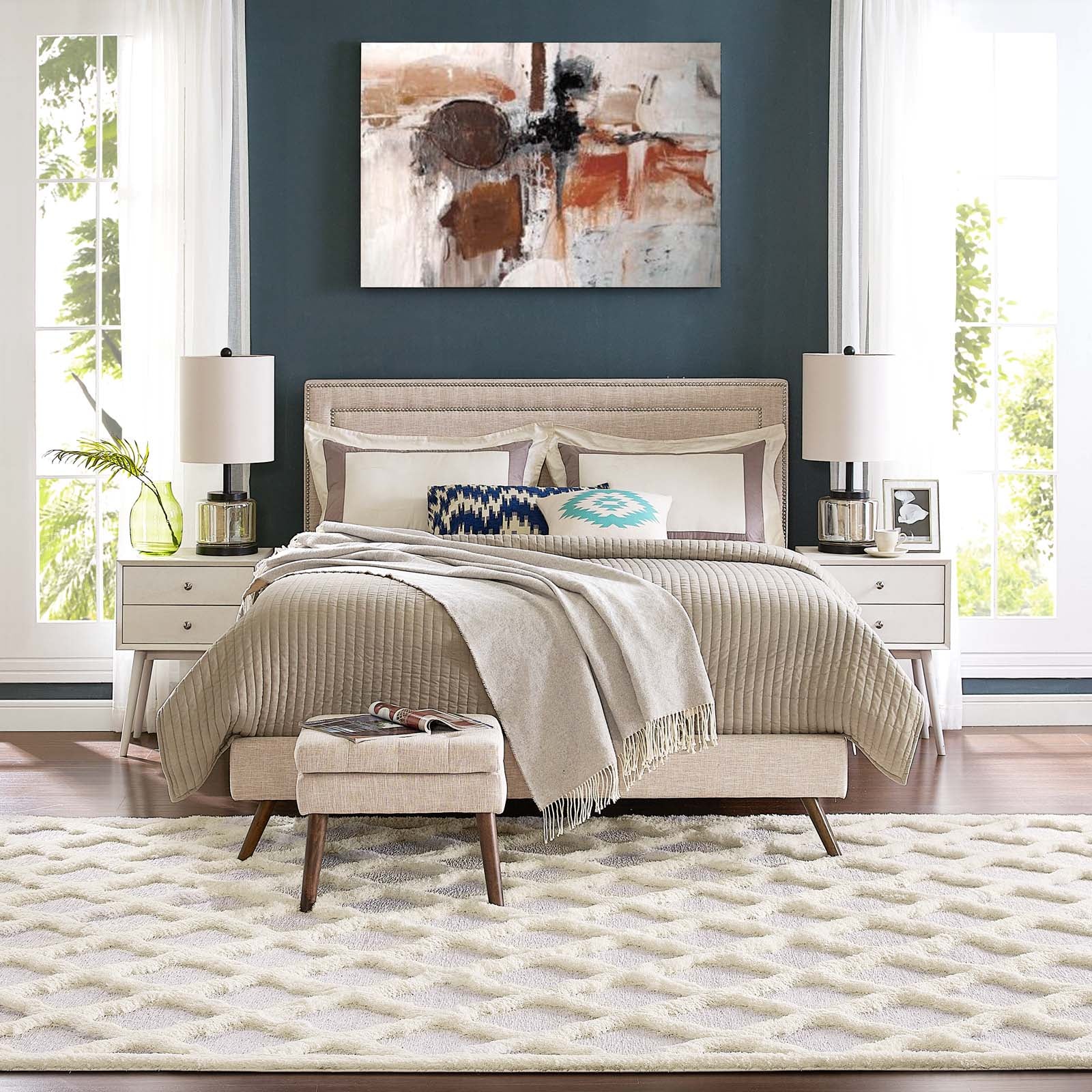 Whimsical Regale Abstract Moroccan Trellis Shag 5x8 Area Rug by Modway