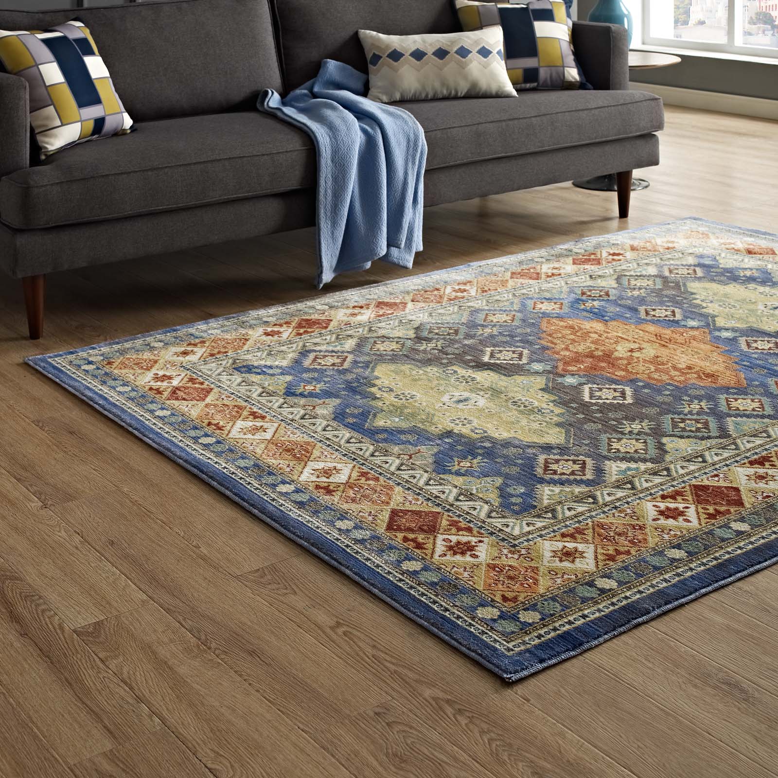 Atzi Distressed Southwestern Diamond Floral 8x10 Area Rug by Modway