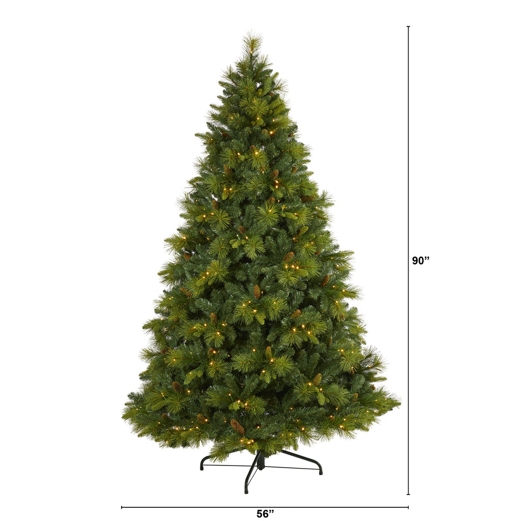7.5' North Carolina Mixed Pine Artificial Christmas Tree w/ 470 Warm White LED