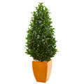57"  Bay Leaf Artificial Topiary Tree in Orange Planter UV Resistant