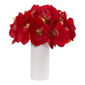 Nearly Natural Amaryllis Artificial Arrangement In White Vase 1860-RD