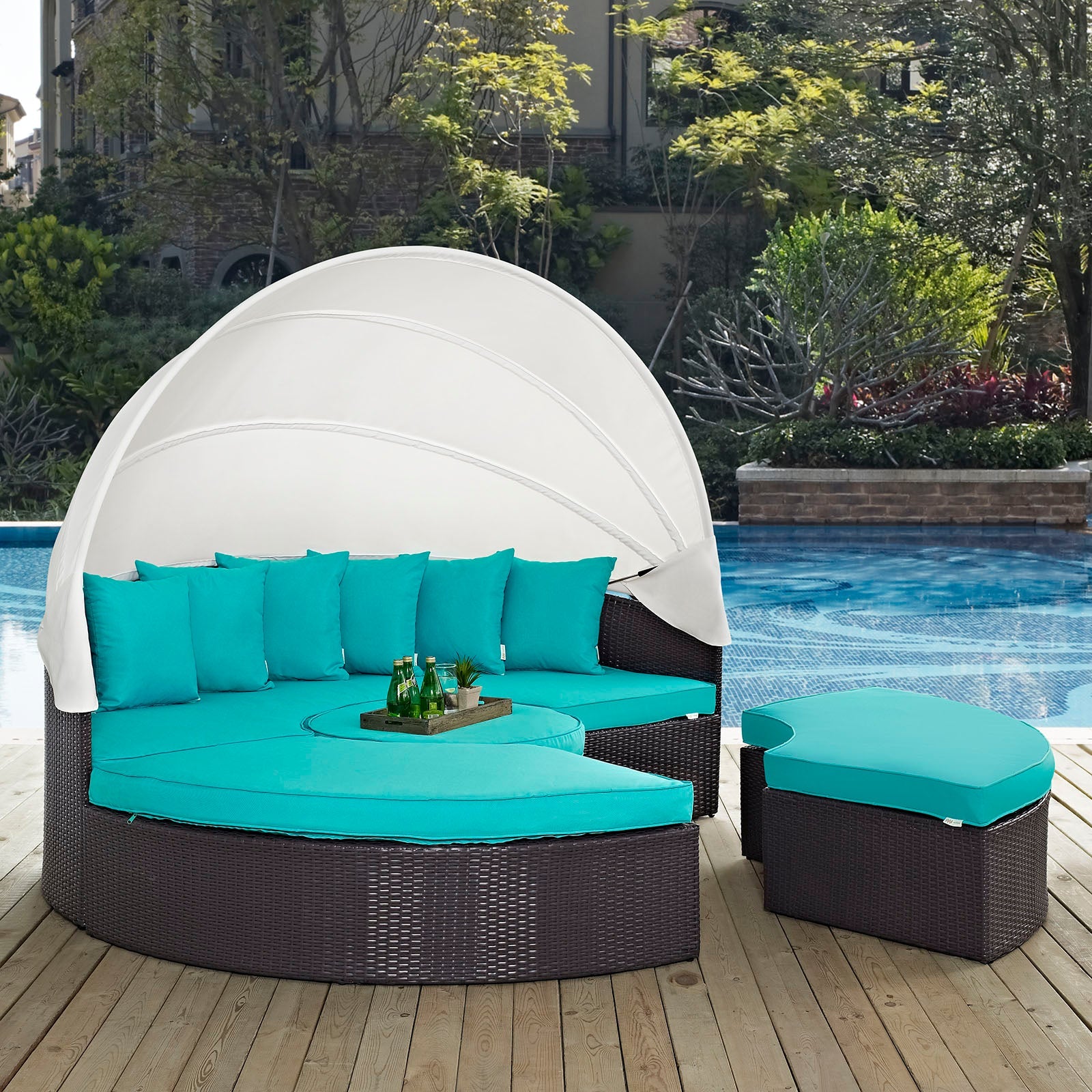 Convene Outdoor Patio Wicker Rattan Canopy Sectional Daybed by Modway