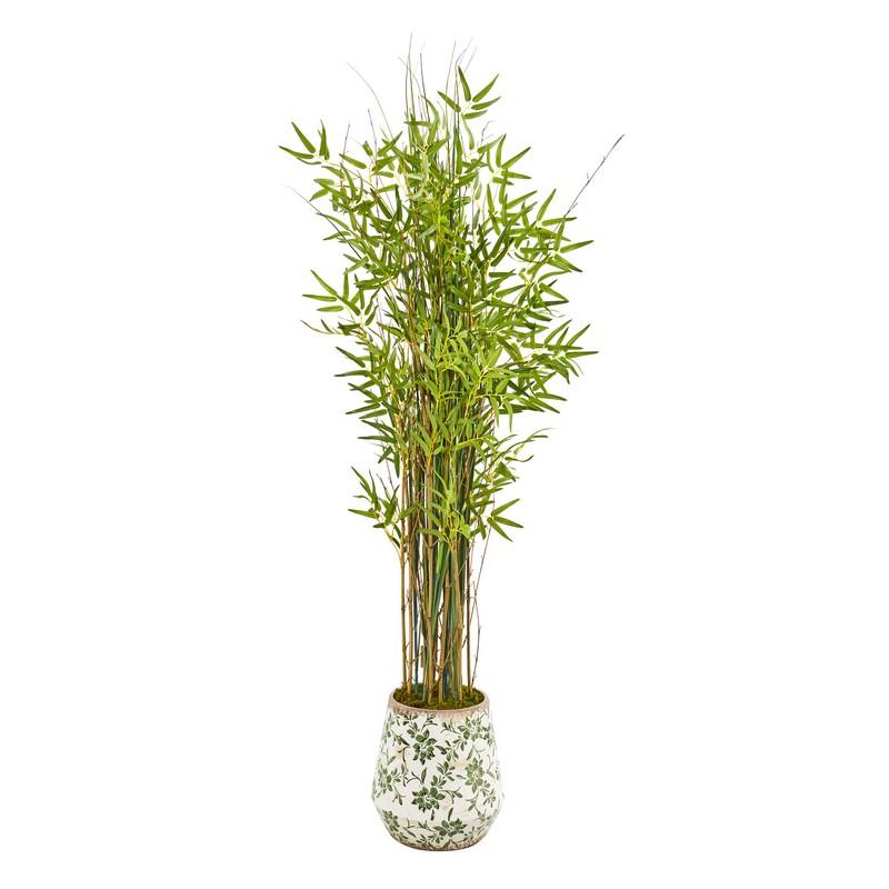 64"  Grass Artificial Bamboo Plant in Floral Print Planter