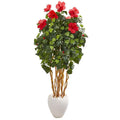 63"  Hibiscus Artificial Tree in White Planter