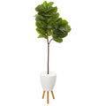 69" Fiddle Leaf Artificial Tree in White Planter with Stand