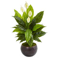 44" Spathiphyllum Artificial Plant In Metal Bowl (Real Touch)