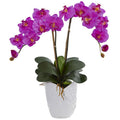 Double Phalaenopsis Orchid Artificial Arrangement in White Vase
