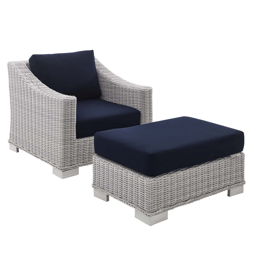 Conway 2-Piece Sunbrella¨ Outdoor Patio Wicker Rattan Armchair and Ottoman Set by Modway