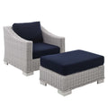 Conway 2-Piece Sunbrella¨ Outdoor Patio Wicker Rattan Armchair and Ottoman Set by Modway