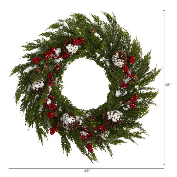 32'' Cypress with Berries and Pine Cones Artificial Wreath