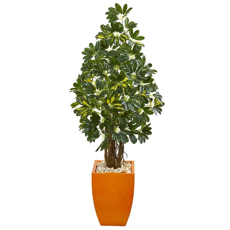 59"  Schefflera Artificial Tree in Orange Planter