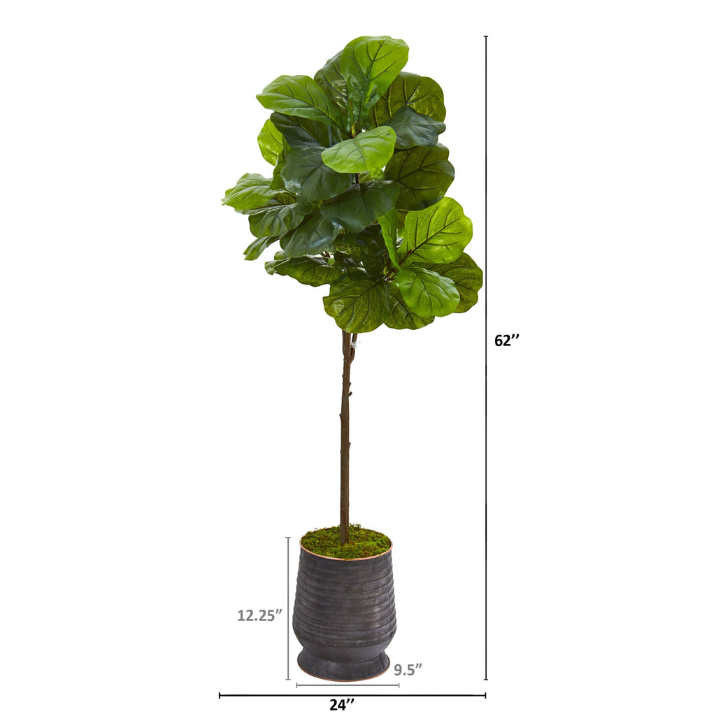 62"  Fiddle Leaf Artificial Tree in Ribbed Metal Planter (Real Touch)