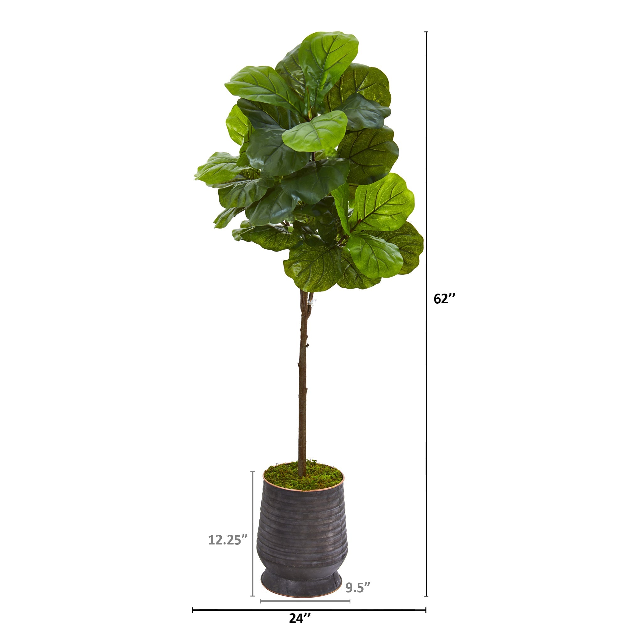 62"  Fiddle Leaf Artificial Tree in Ribbed Metal Planter (Real Touch)