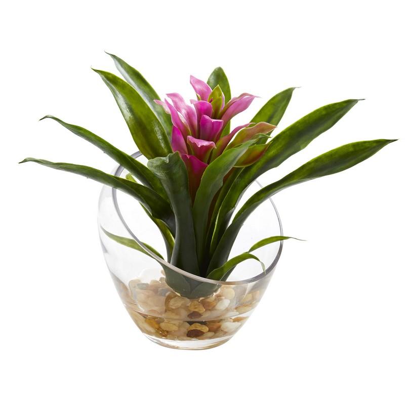 8'' Tropical Bromeliad in Angled Vase Artificial Arrangement