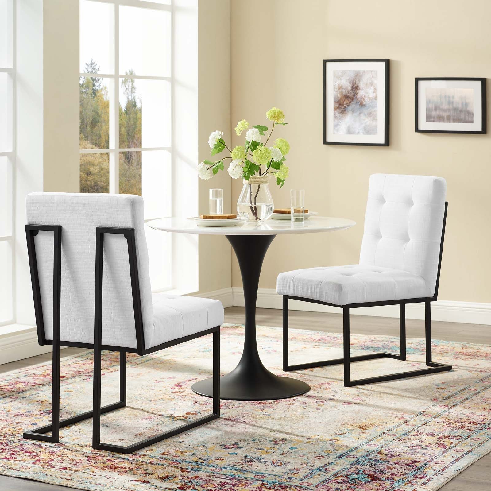 Privy Black Stainless Steel Upholstered Fabric Dining Chair Set of 2 by Modway