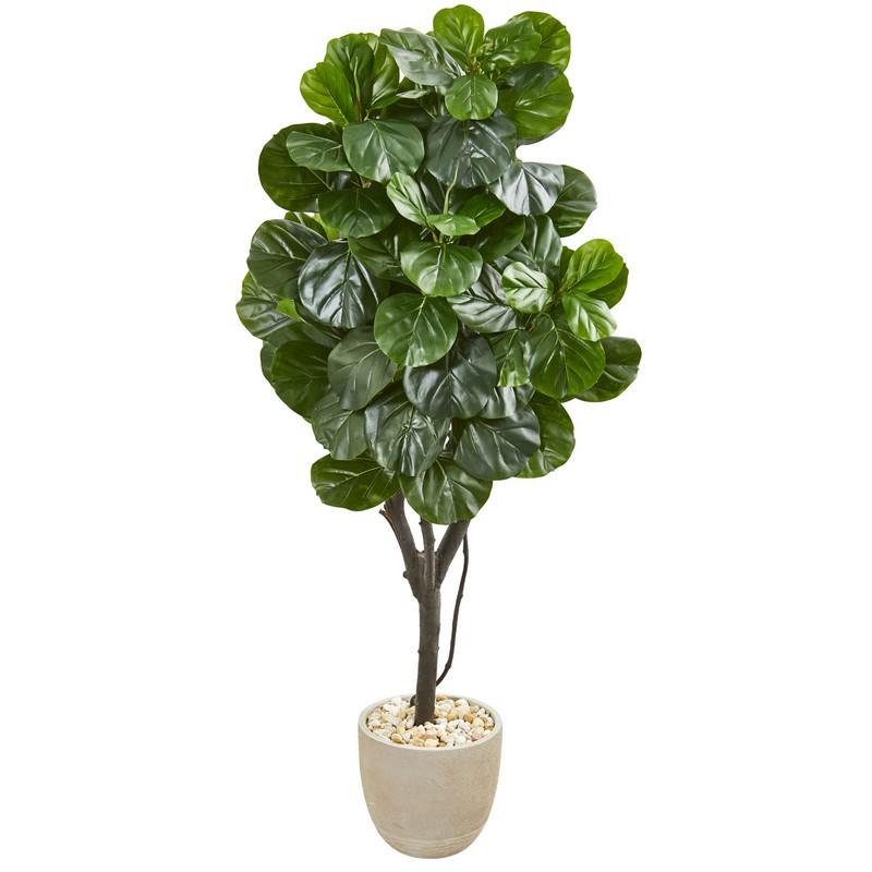 67"  Fiddle Leaf Fig Artificial Tree in Sand Stone Planter