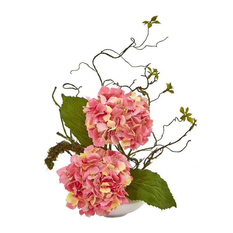 13"  Hydrangea Artificial Arrangement in White Vase