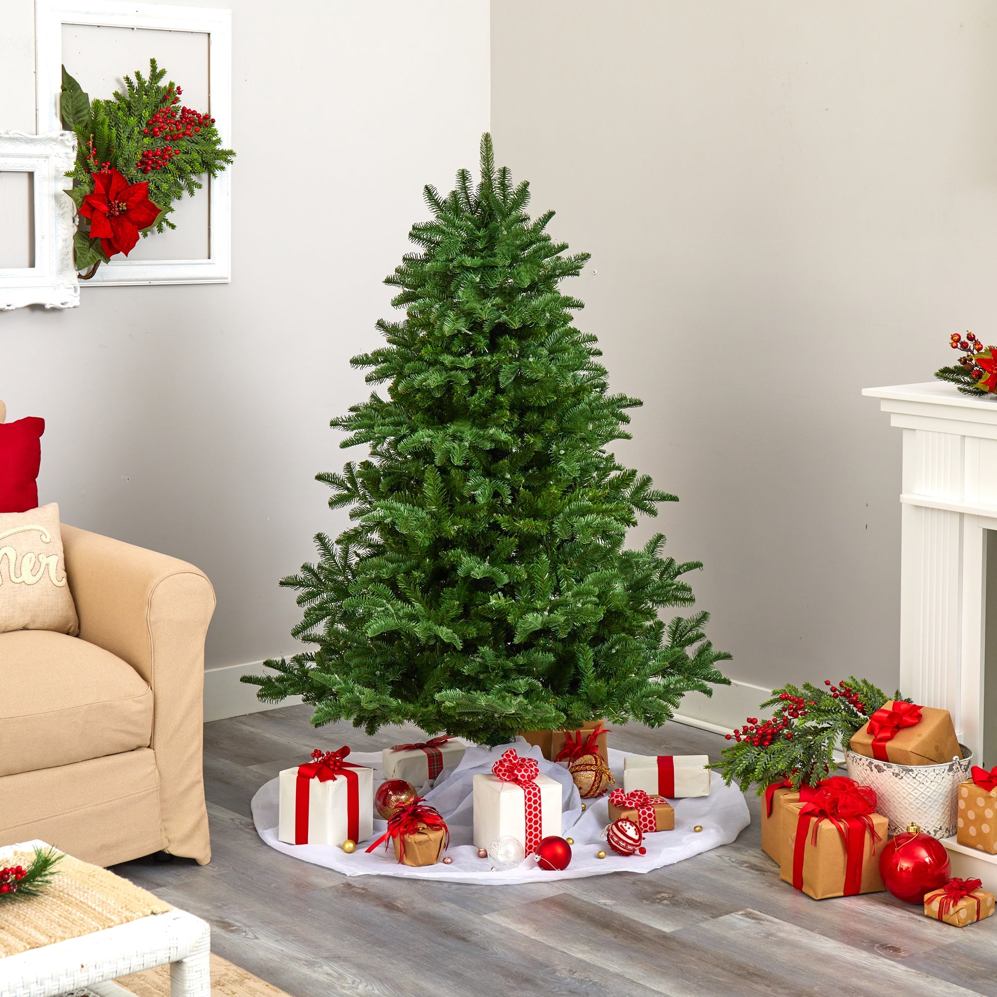 5' South Carolina Spruce Artificial Christmas Tree w/ 300 White Warm Lights