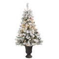 4.5' Flocked White River Mountain Pine Artificial Christmas Tree w/ Pinecones