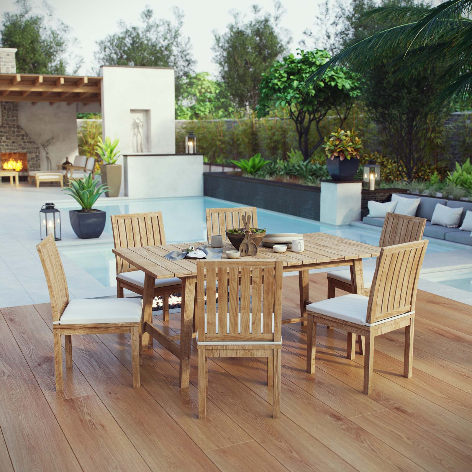 Marina 7 Piece Outdoor Patio Teak Dining Set by Modway