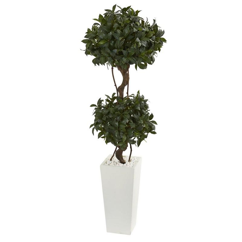 5' Sweet Bay Artificial Double Topiary in White Tower Planter