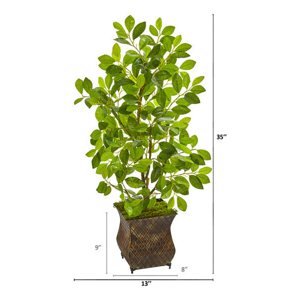 35" Ficus Artificial Tree in Decorative Metal Planter