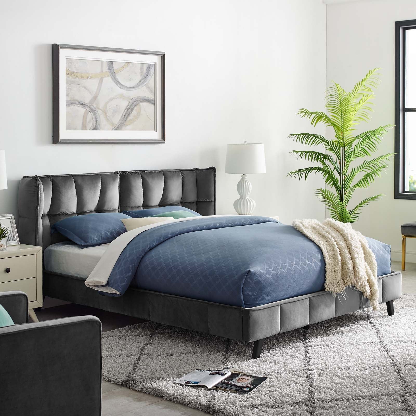 Makenna Performance Velvet Queen Platform Bed by Modway