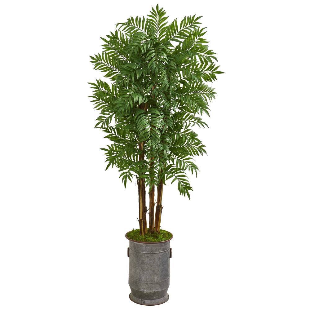 76"  Parlour Artificial Palm Tree in Copper Trimmed Metal Planter