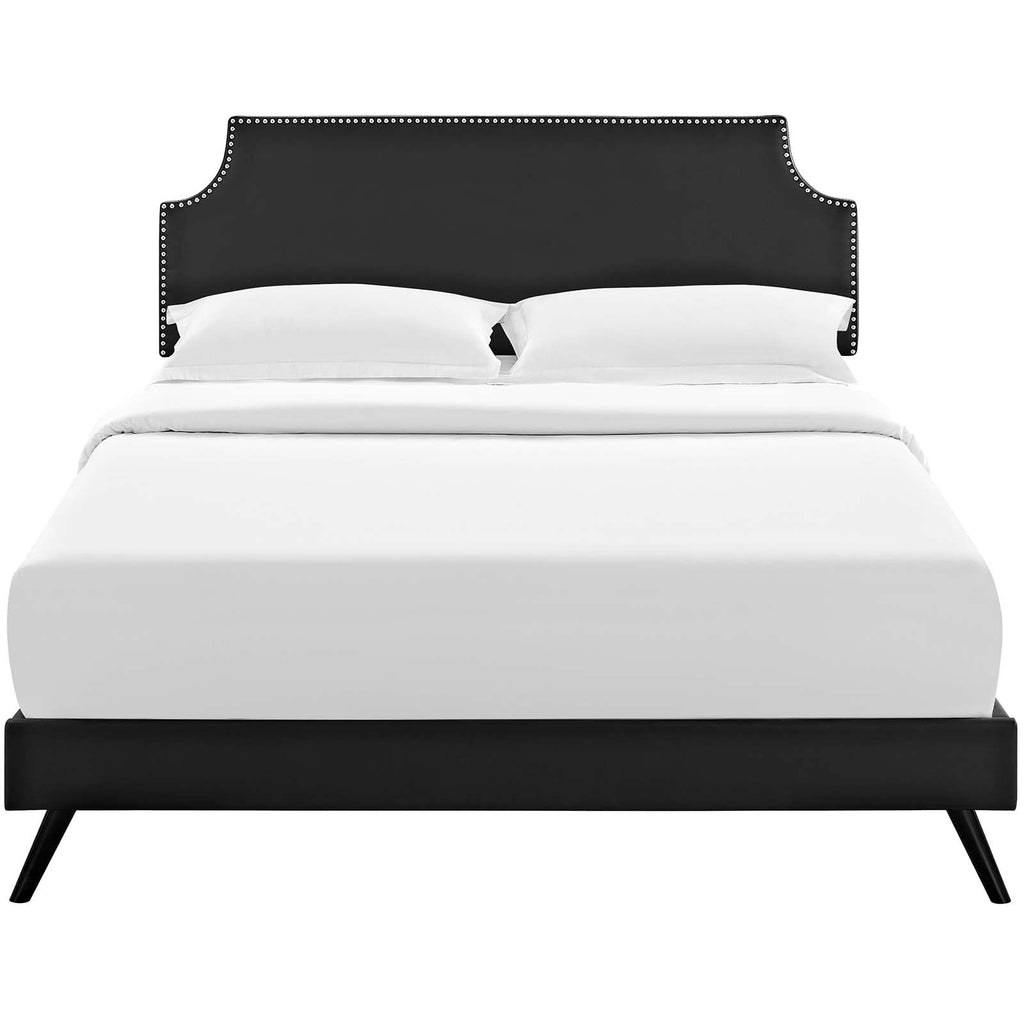 Corene Queen Vinyl Platform Bed with Round Splayed