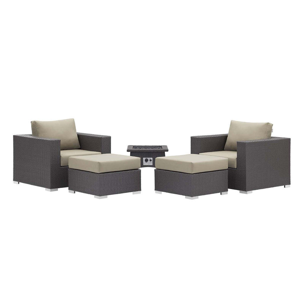 Convene 5 Piece Set Outdoor Patio with Fire Pit by Modway