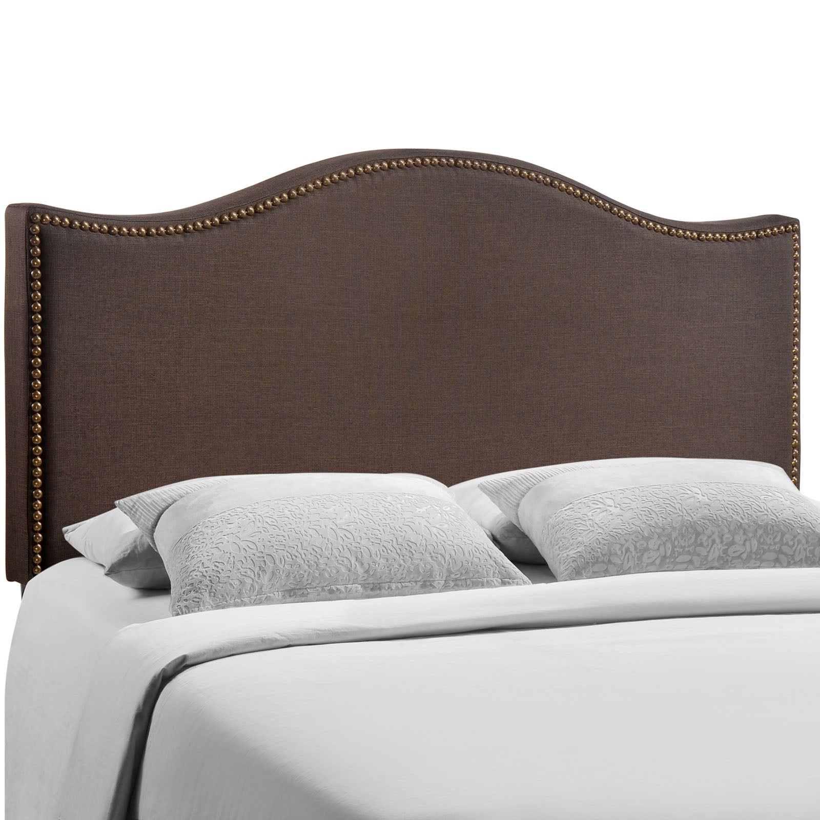 Curl Nailhead Upholstered Queen Headboard in Dark Brown