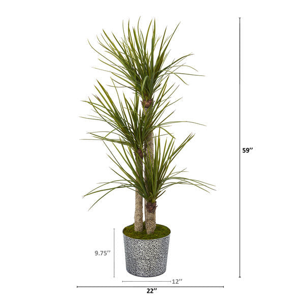 59" Yucca Artificial Tree in Black Embossed Tin Planter