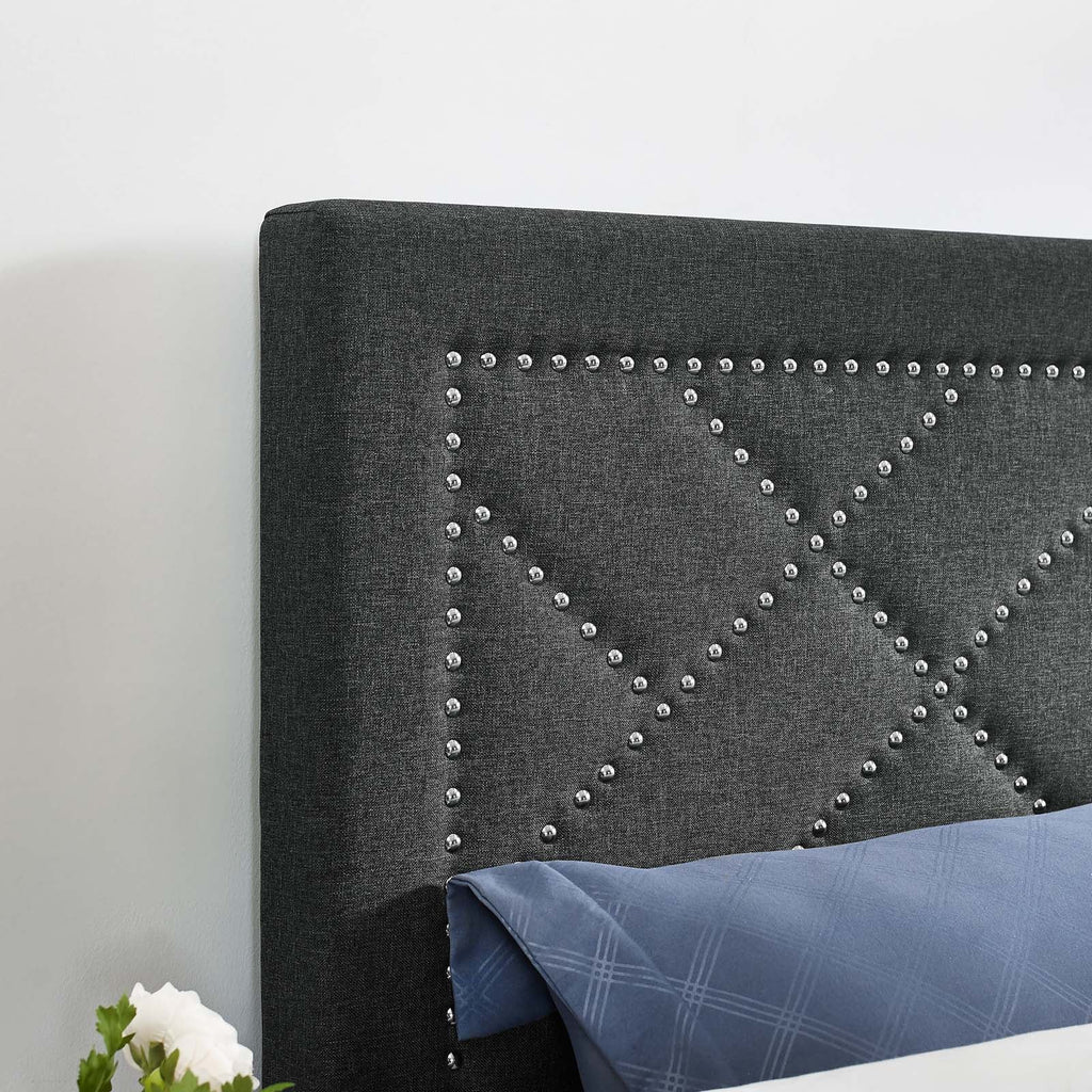 Reese Nailhead Upholstered Linen Fabric Full / Queen Headboard by Modway