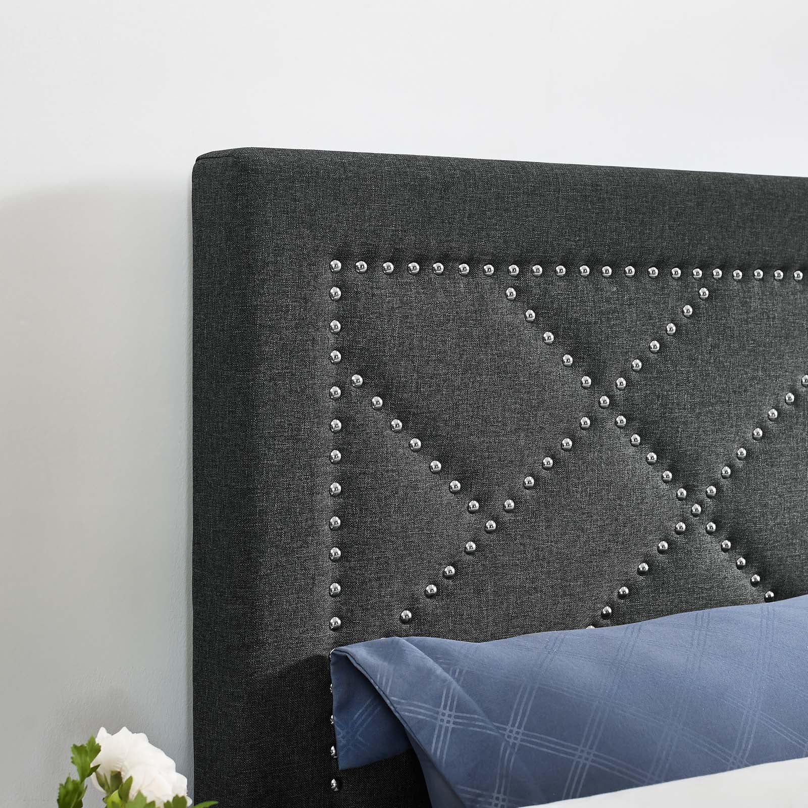 Reese Nailhead Upholstered Linen Fabric Full / Queen Headboard by Modway