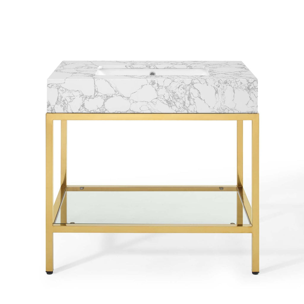 Kingsley 36" Gold Stainless Steel Bathroom Vanity by Modway