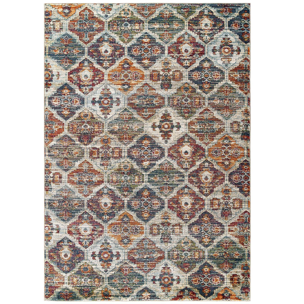 Tribute Azalea Distressed Vintage Floral Lattice 5x8 Area Rug by Modway
