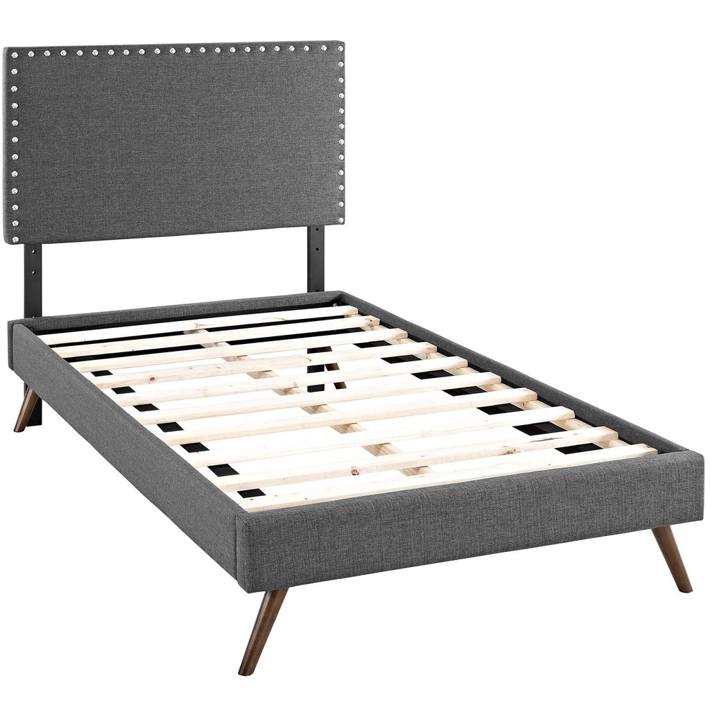 Macie Twin Fabric Platform Bed with Round Splayed