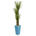 6' Triple Stalk Yucca Artificial Plant in Turquoise Planter
