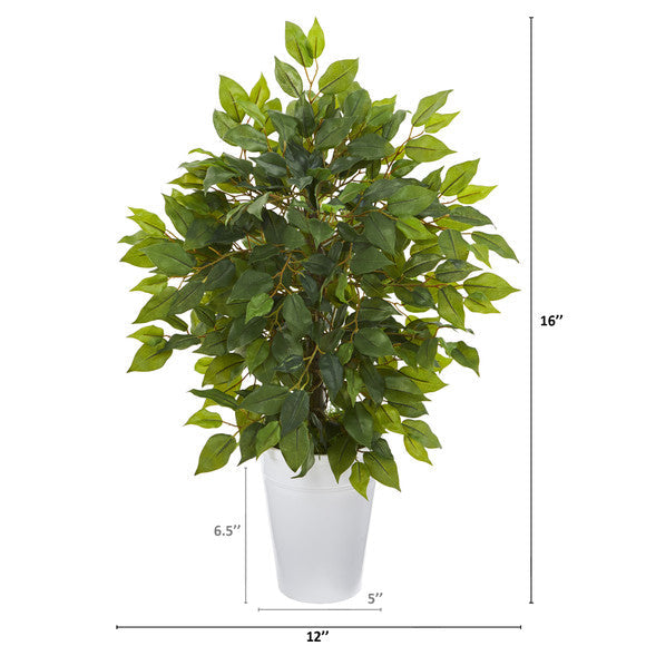 16" Mini Ficus Artificial Tree in White Planter