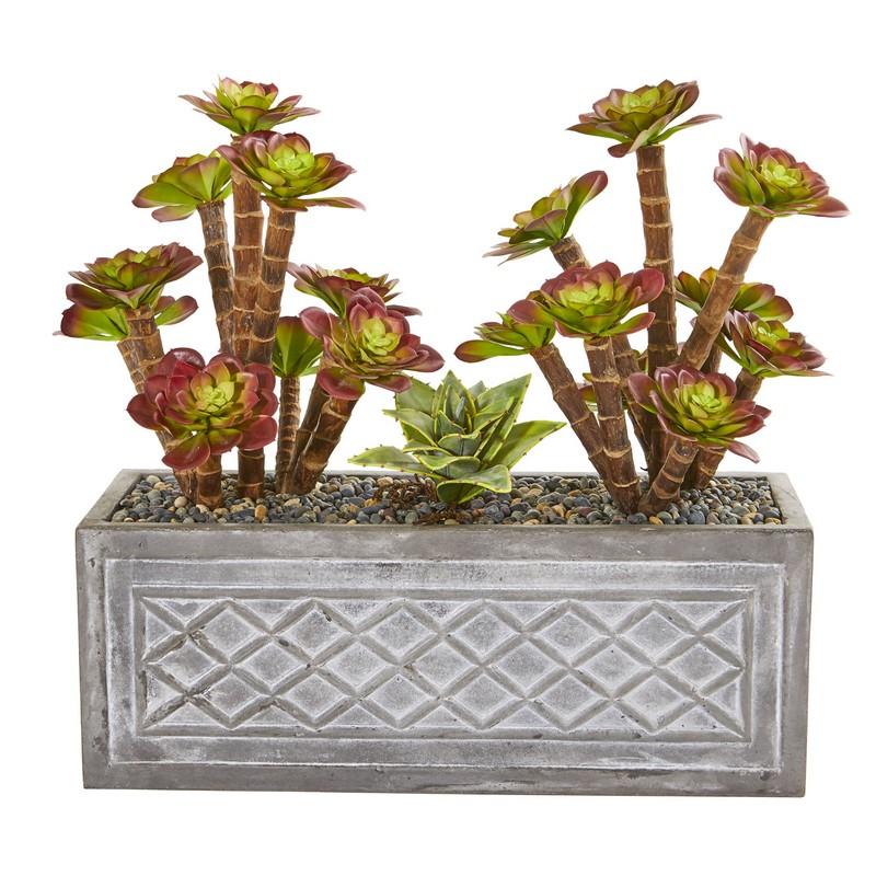 23"  Echeverria Succulent Artificial Plant in Stone Planter