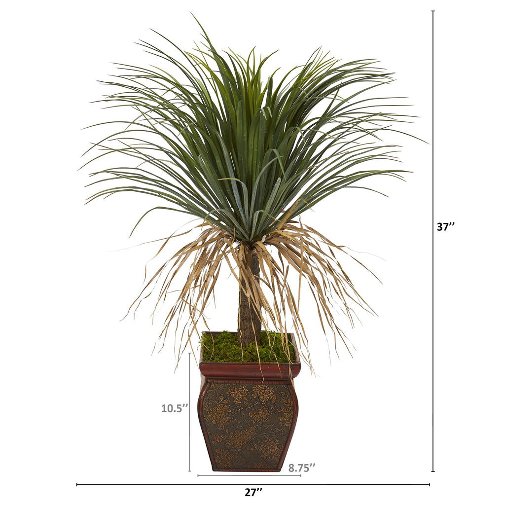 37" Pony Tail Palm Artificial Plant in Decorative Planter