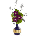 22"  Anemone and Lotus Leaf Artificial Arrangement in Vase