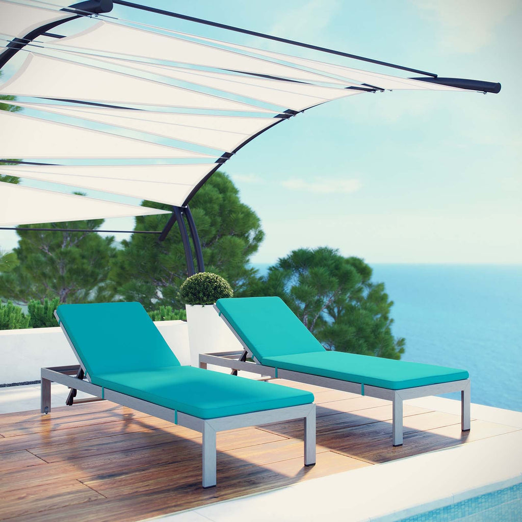 Shore Outdoor Patio Aluminum Chaise with Cushions Set of 2 by Modway