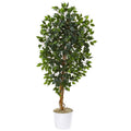 65"  Ficus Artificial Tree in White Tin Planter