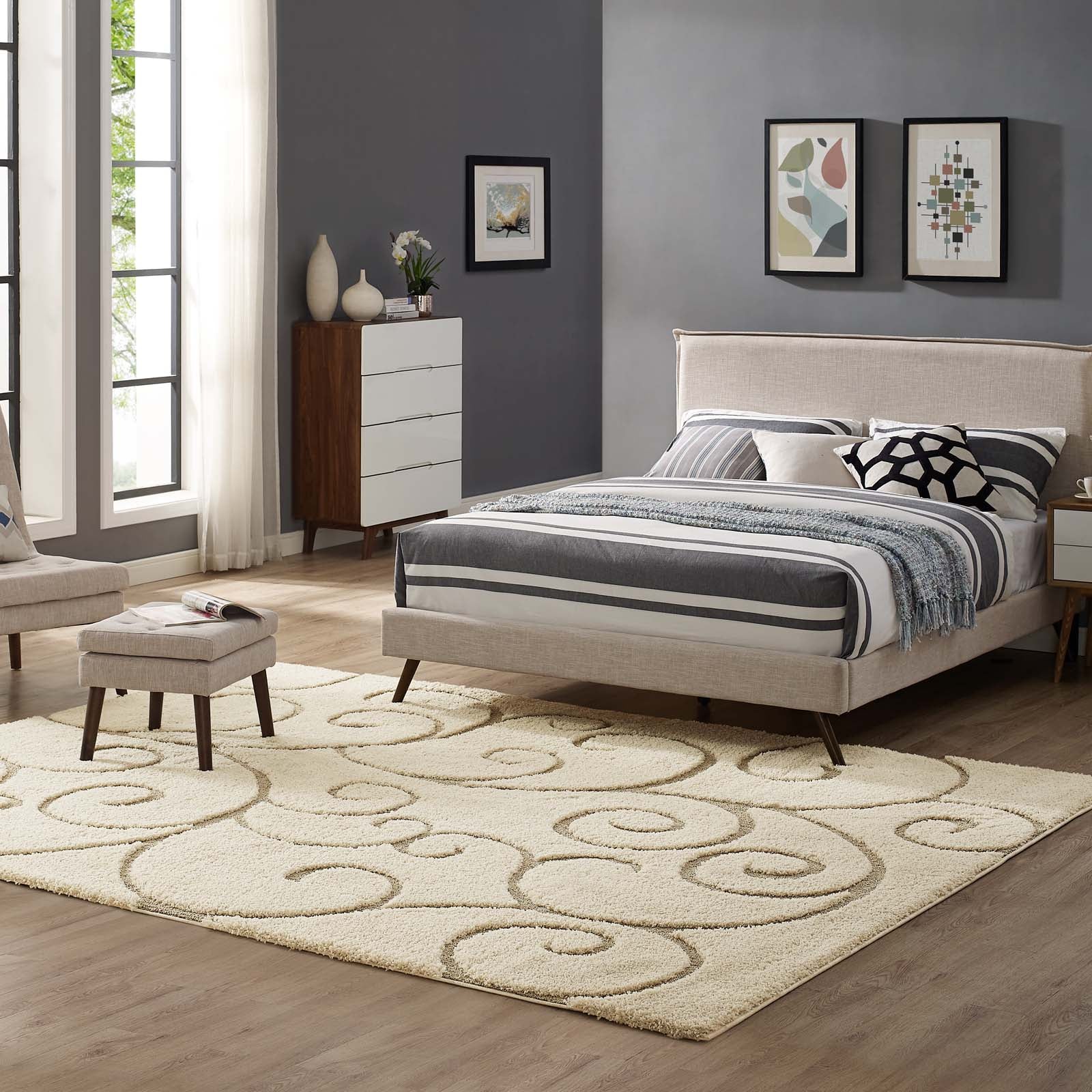 Jubilant Burgeon Scrolling Vine Shag 5x8 Area Rug by Modway