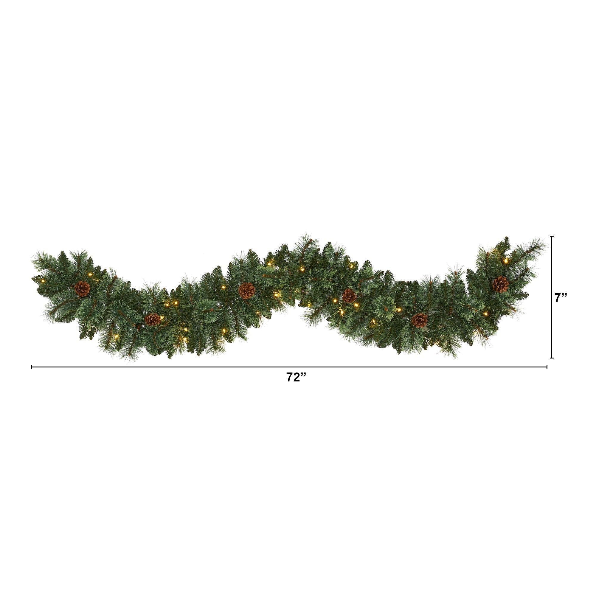 6' White Mountain Pine Artificial Garland w/ 35 White Warm LED Lights/Pinecones