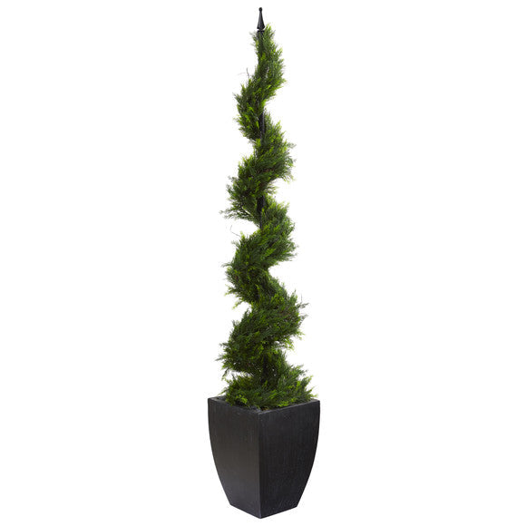 70" Cypress Artificial Spiral Tree in Black Planter