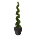 70" Cypress Artificial Spiral Tree in Black Planter